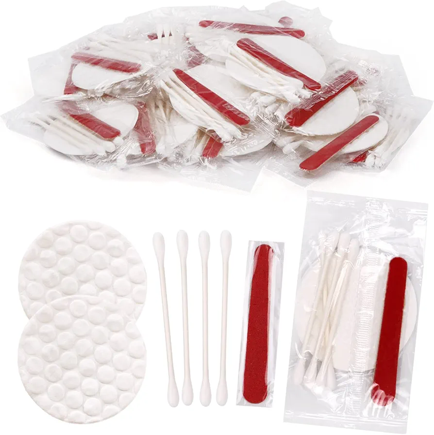 200 Pack Hotel Vanity Kit Individually Wrapped, Bulk Hotel Amenities Kit, Hotel Hospitality Set, Hygiene Products Include Cosmetic Cotton Pads, Cotton Swabs, Nail File (Paper Sticks)