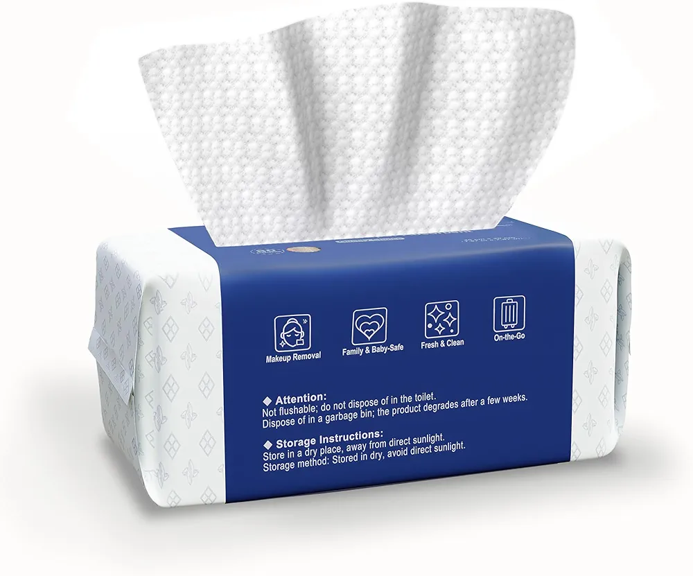 Ourmed Life Disposable Face Towels, Ultra Soft Biodegradable Facial Wipes for Sensitive Skin, Dry Wipes for Makeup Remover & Skincare, Travel Pack - Thicker 80 Count