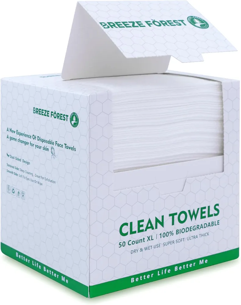 Disposable Face Towel XL, 50 Pcs Ultra Soft Biodegradable Facial Wipes, 9.8" X 11" Extra Large Dry Face Tissues, Makeup Remover Face Clean Cloths for Sensitive Skin
