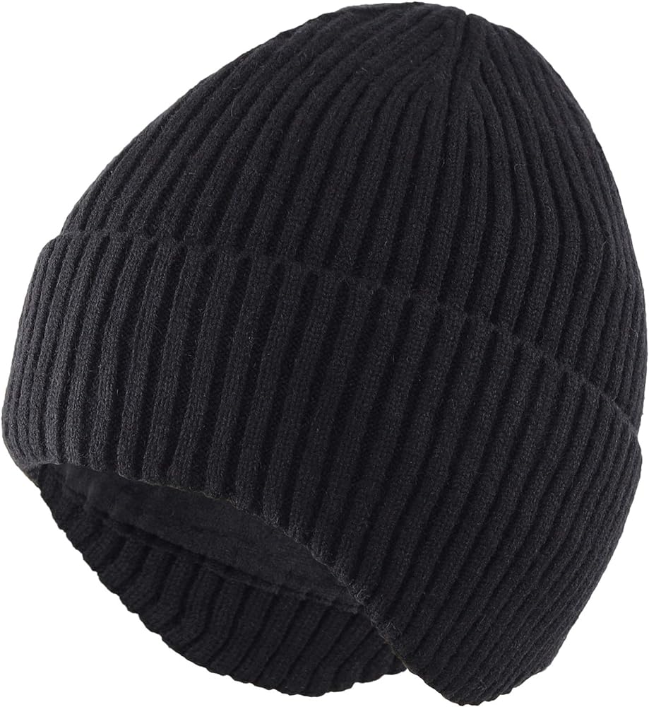 Connectyle Fleece Lined Beanie Hat for Men Women Warm Winter Hats with Earflaps Stretchy Ribbed Knit Skull Cap