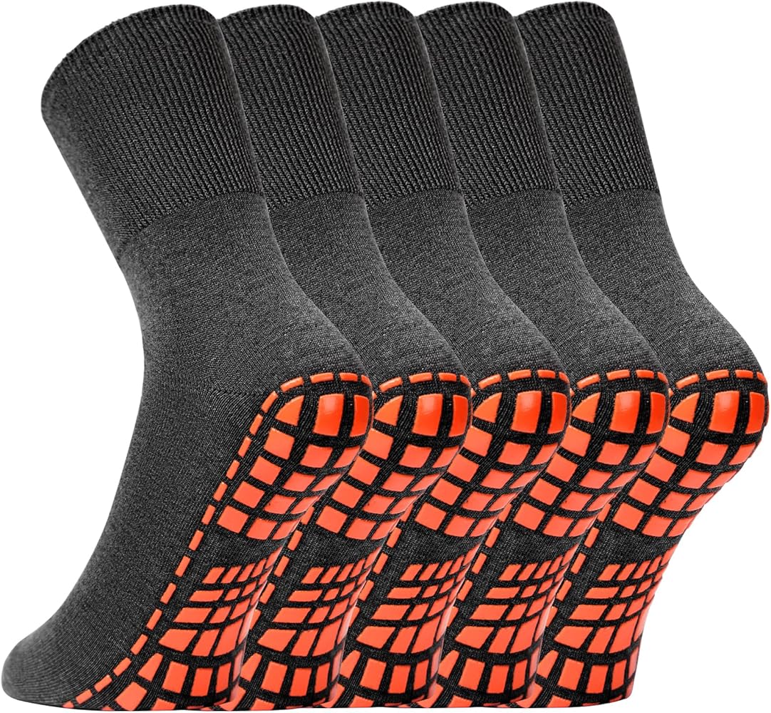 NOVAYARD 5 Pairs Non Slip Socks Hospital Diabetic Non Skid Socks Yoga Pilates Slipper Socks Men Women