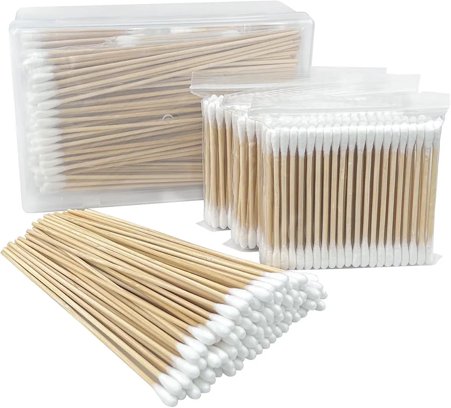 Bamboo Cotton Swabs Set - 400 ct with 300 Double-Tipped 3-Inch and 100 Long 6-Inch Swabs - Biodegradable and Organic with Storage Case for Makeup, Pet Care, and Cleaning