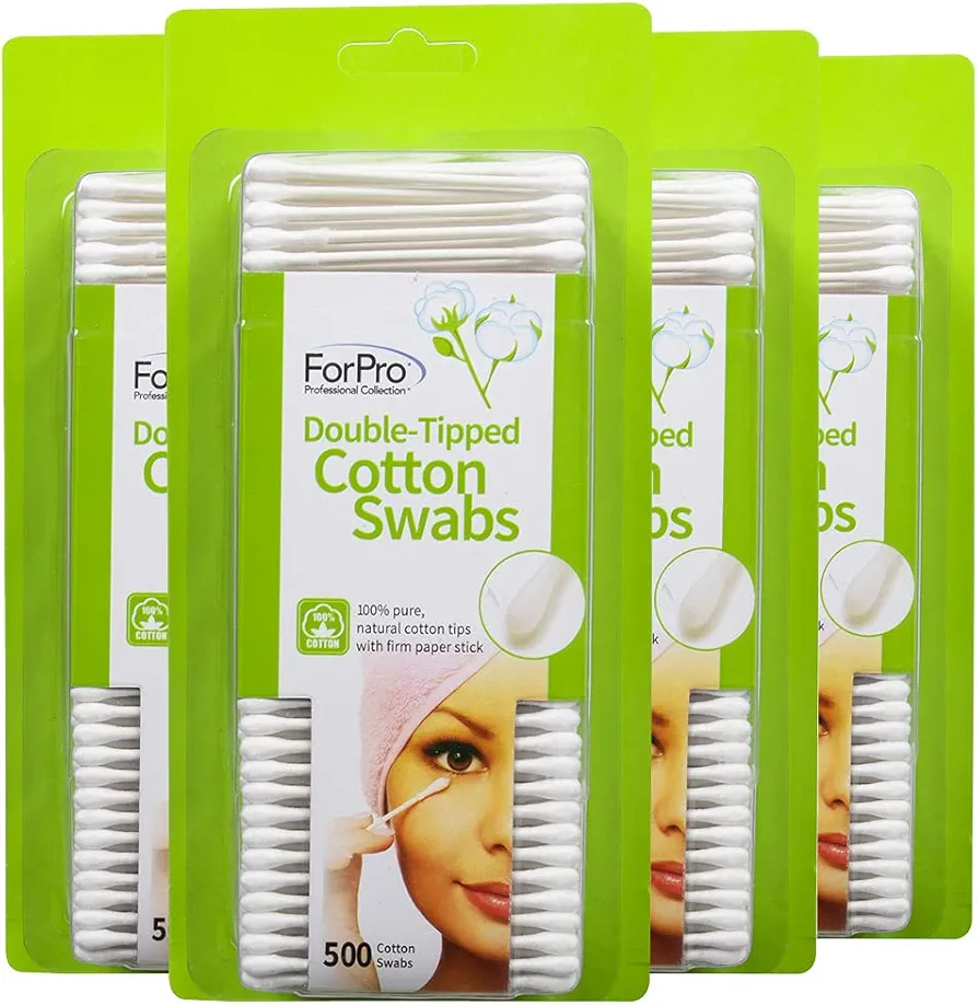 ForPro Double-Tipped Cotton Swabs, 100% Lint-Free Biodegradable Cotton, for Sensitive Skin, 500-Count (Pack of 4)