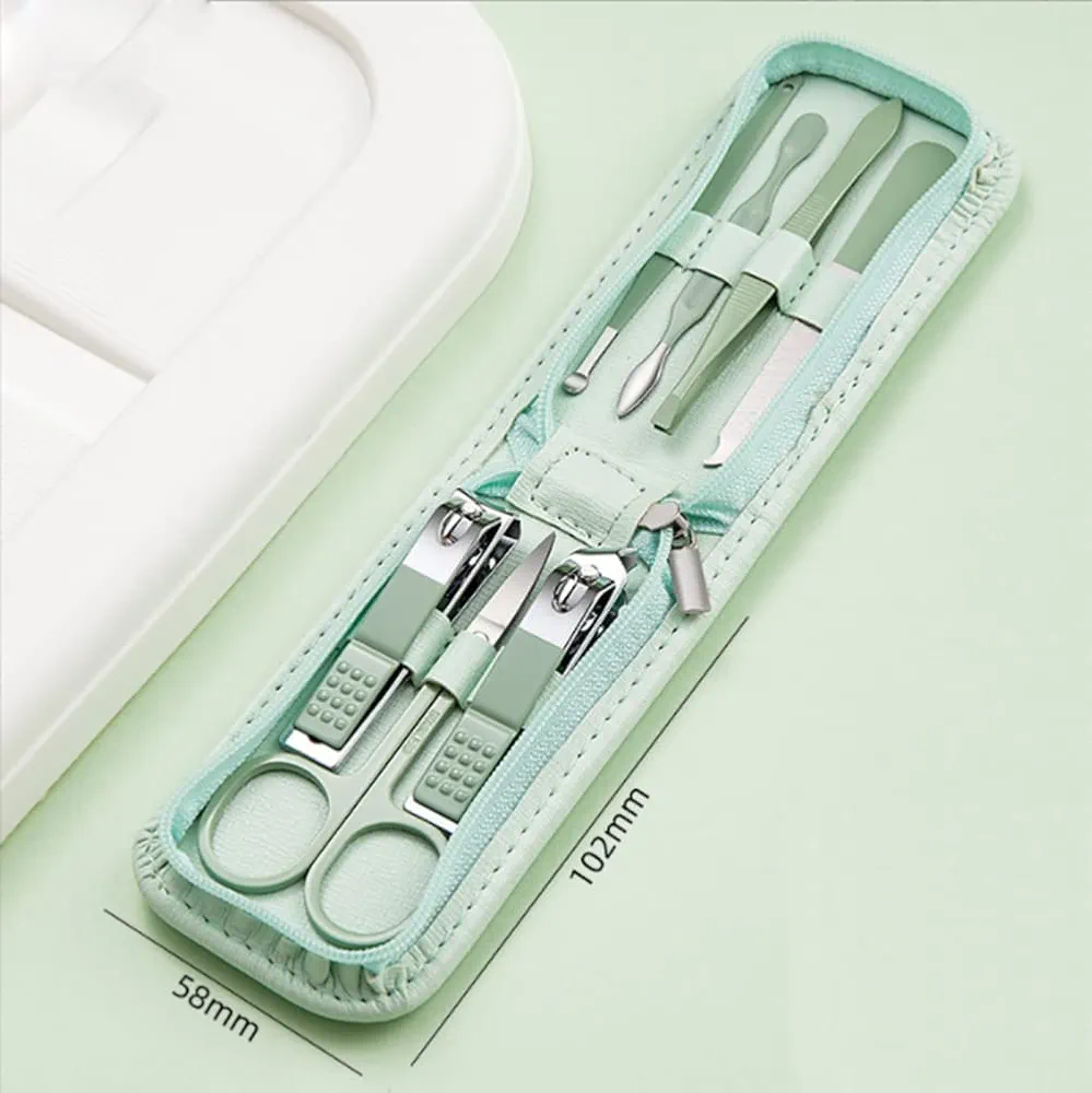 Professional Nail Clipper Pedicure Set，Manicure Set Personal Care, Nail Clipper Kit,Nail Tools with Luxurious Travel Case, Gifts for Men Women Family Friend,Green (7 Pieces)