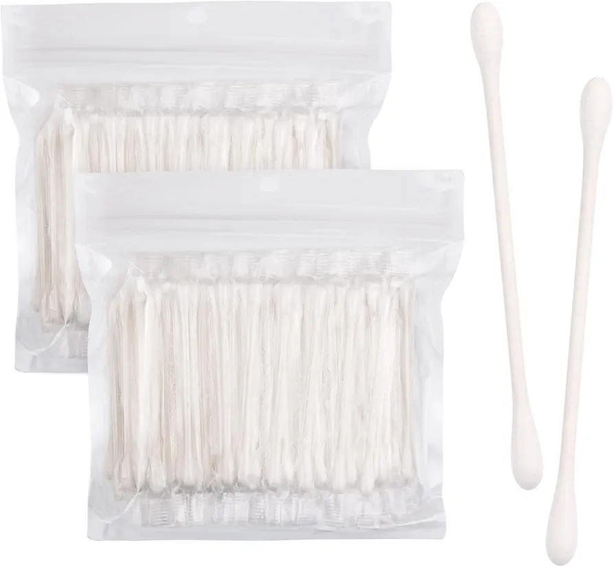 Cotton Swabs, Individually Wrapped Cotton Buds, Bulk Cotton Tip Applicator Bulk Travel Makeup Qtips Suitable for Ear, Beauty Care, Cleaning, Make-Up 200 Count (Double Round Thick Cotton Buds)