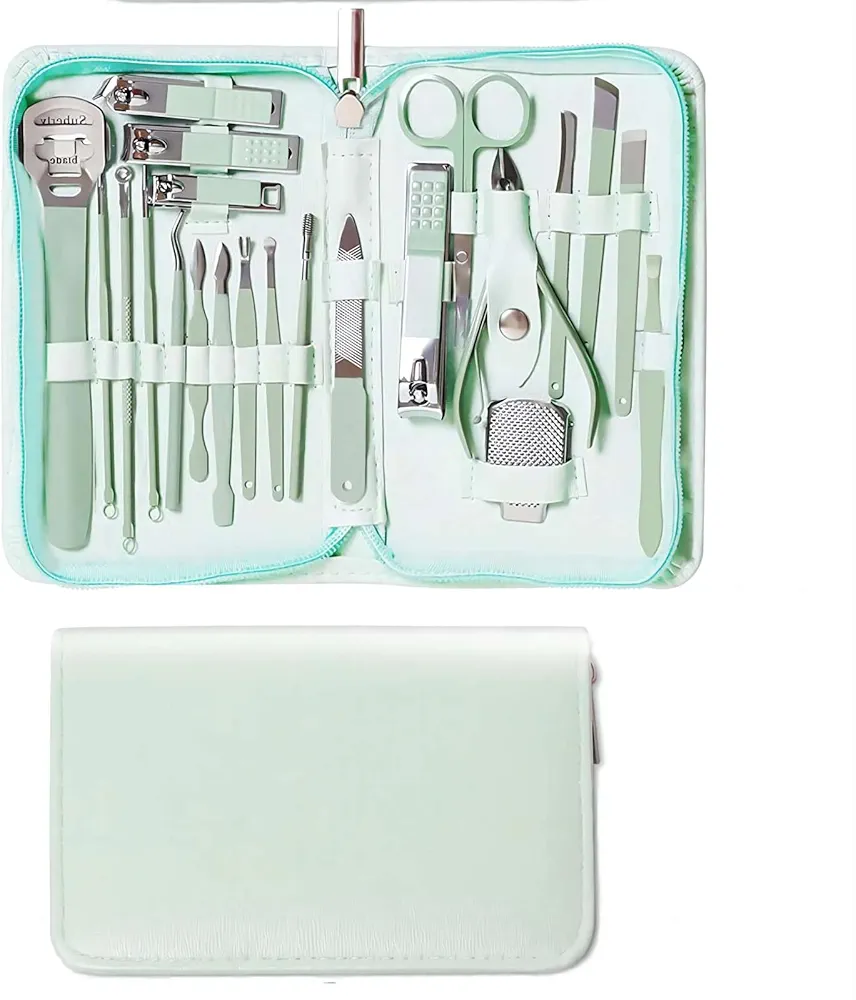 Professional Nail Clipper Pedicure Set,Manicure Set Personal Care, Nail Clipper Kit,Nail Tools with Luxurious Travel Case, Gifts for Men Women Family Friend,Green (22 Pieces)