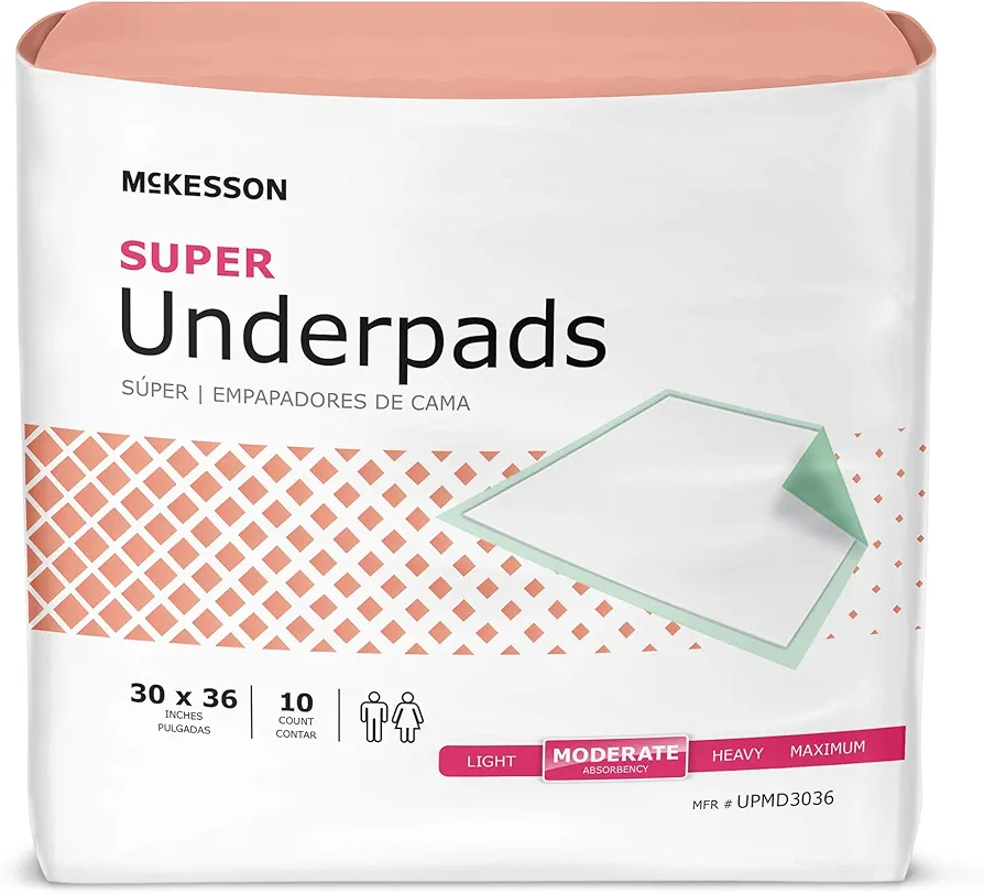 McKesson Super Underpads, Incontinence Bed Pads 30" x 36" [100 Count], Moderate Absorbency, Disposable Chux Pads for Adults, Elderly, and Baby, Pee Pads