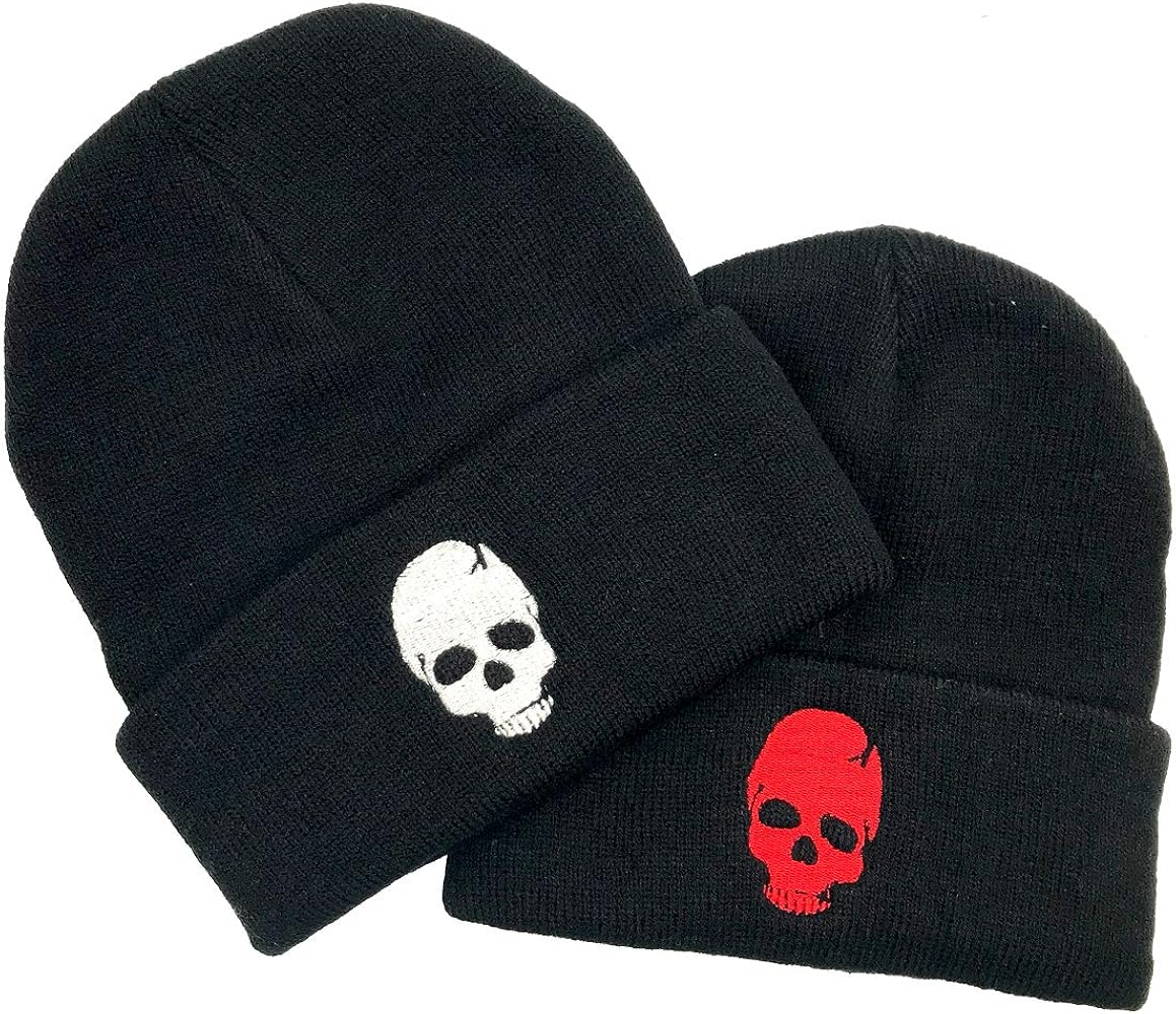 RNEFNQS 2 Pack Skull Beanie Winter Slouchy Knit Hat for Men Women Couples