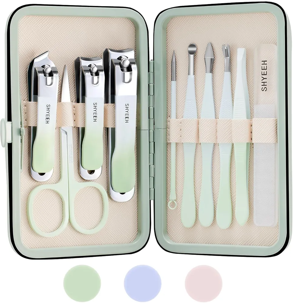 Manicure Set, 10 pcs High-Carbon Steel Nail Clippers Set, Portable Mini Manicure and Pedicure Kit, Travel Grooming Nail Kit with Leather Bag for Men and Women