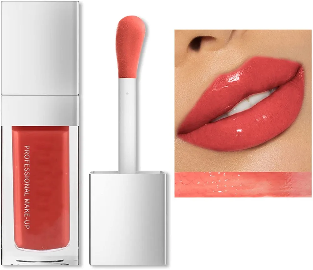 Plumping Lip Oil, Hydrating Lip Glow Oil - Long Lasting Nourishing Non-sticky Fresh Texture - Hydrating Gloss Tinted Lip Balm Plumping Lip Gloss with Big Brush Head, For Lip Care and Dry Lips