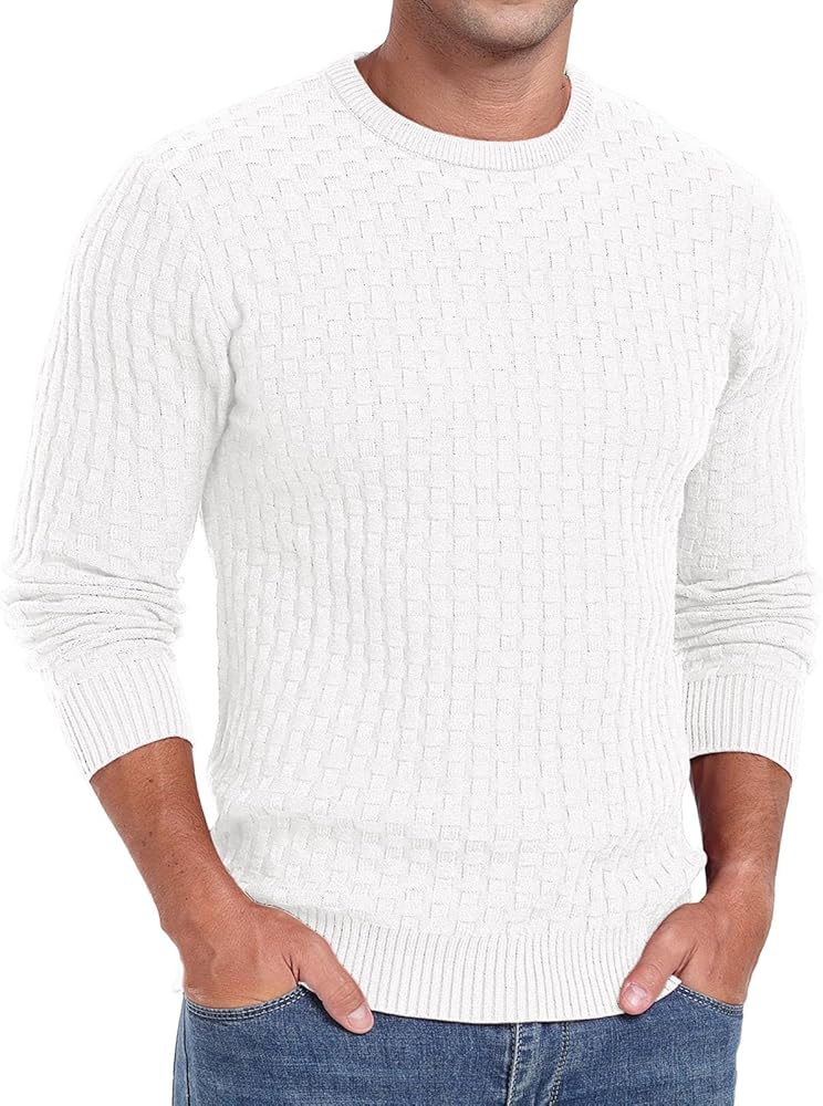 Askdeer Men's Crewneck Pullover Sweater Waffle Long Sleeve Casual Sweater Soft Knit Waffle Texture Sweater Ribbing Edge
