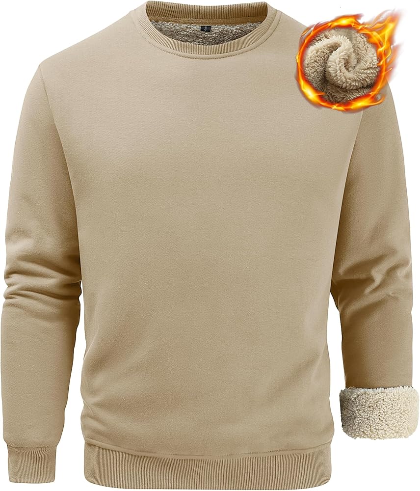 Men's Sherpa Lined Cotton Sweatshirts Pullover Fleece Crewneck Sweatshirt for Men