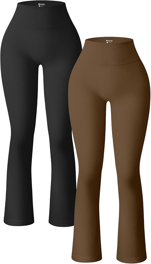 OQQ Women's 2 Piece Yoga Pants Ribbed Seamless Workout High Waist Bell Bottoms Flare Leggings