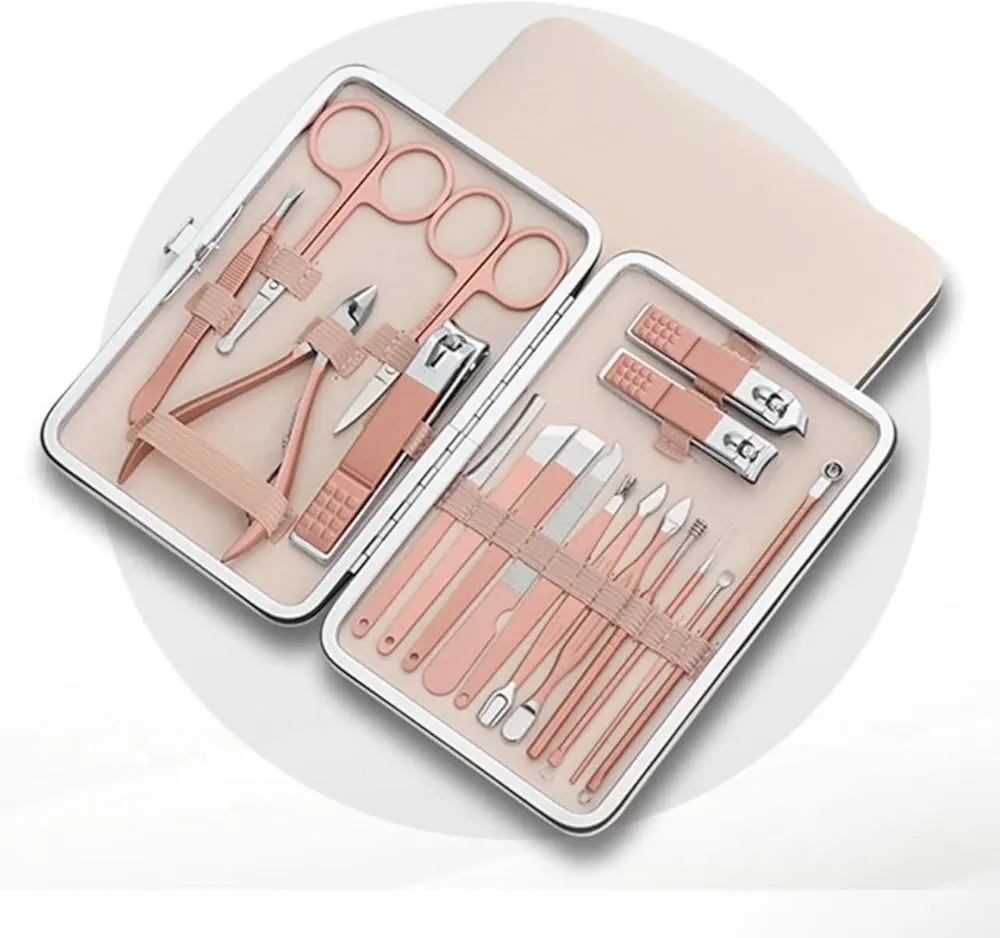 Manicure Set Nail Clippers Pedicure Kit -18 Pieces Stainless Steel Manicure Kit, Professional Grooming Kits, Nail Care Tools with Luxurious Travel Case pink