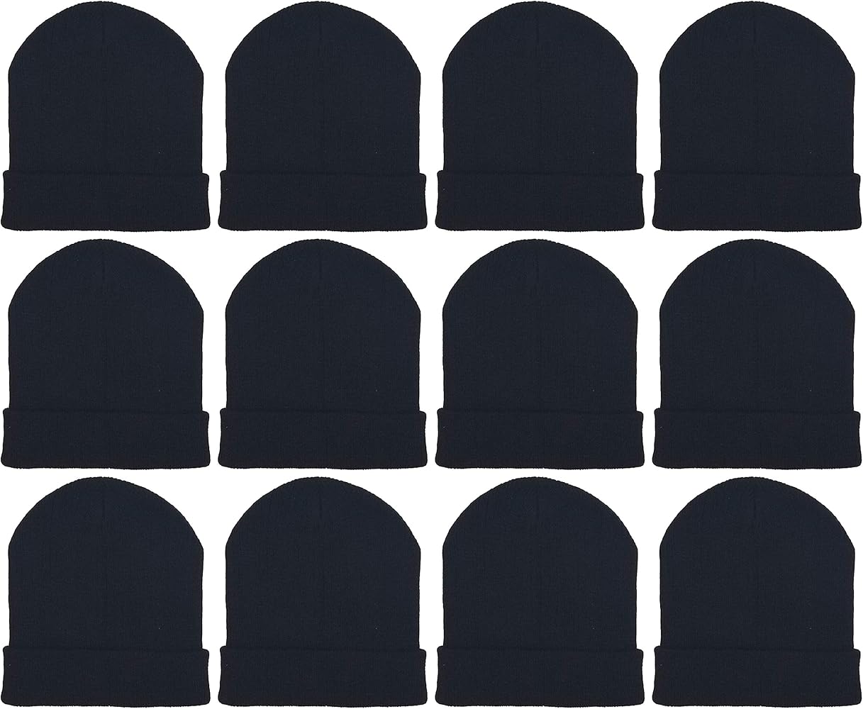 12 Pack Winter Beanie Hats for Men Women, Warm Cozy Knitted Cuffed Skull Cap, Wholesale