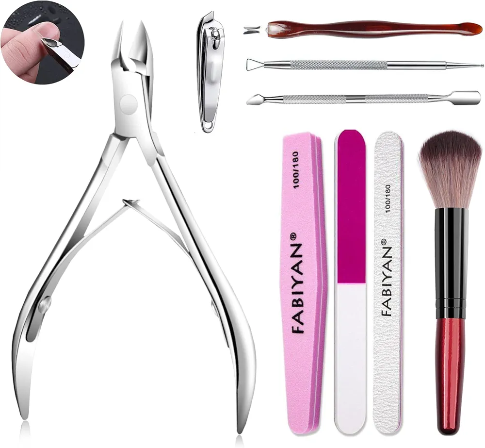 Cuticle Trimmer Professional Cuticle Remover Nail File Buffer Metal Pusher Scraper Nails Nippers Manicure Kit Women Fingernail Care Tool Set
