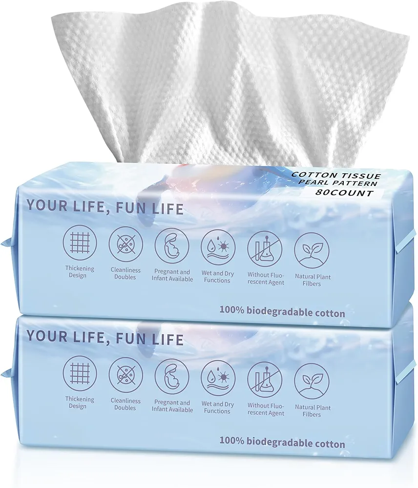 Face Towels,Disposable Facial Towels,Ultra Soft Thick Daily Facial Tissues,Biodegradable Face Towelettes for Cleansing, Skincare and Makeup Remover,Dry Wipes, 160 Count 10" x 8" Face Wipes