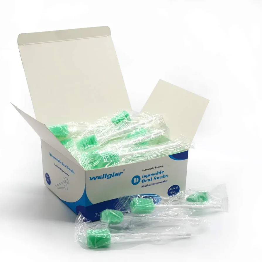 Wellgler's Disposable Oral Swabs,Sterile Sponge Mouth Swabs,Individually Wrapped (50pcs,Sky Blue)