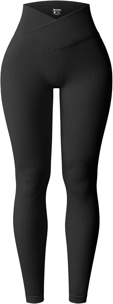 OQQ Women's Leggings Ribbed Cross Over High Waist Athletic Exercise Lounge Travel Pants