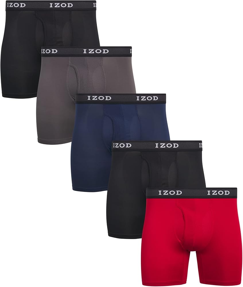 IZOD Men's Boxer Briefs – 5 Pack Performance Boxers for Men with Mesh Pouch