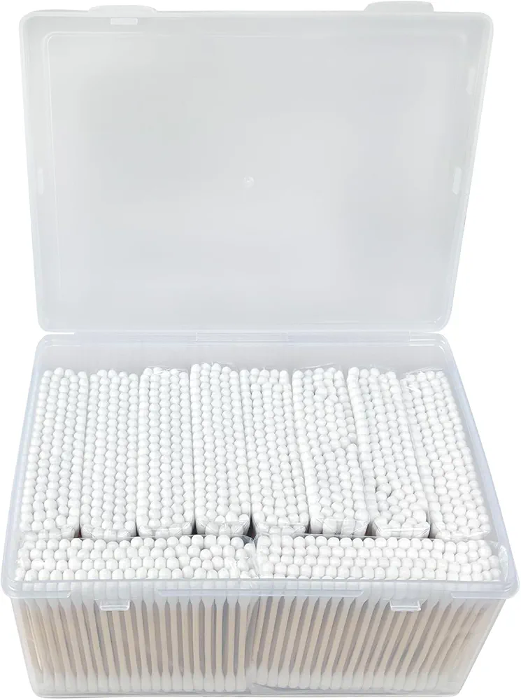 1000 Pcs Cotton Swabs | Organic Cotton, Natural Bamboo | Soft & Hypoallergenic | Ear Cleaning, Makeup Application, Makeup & Nail Polish Removal, Baby Care, Pet Care, Art & Crafts