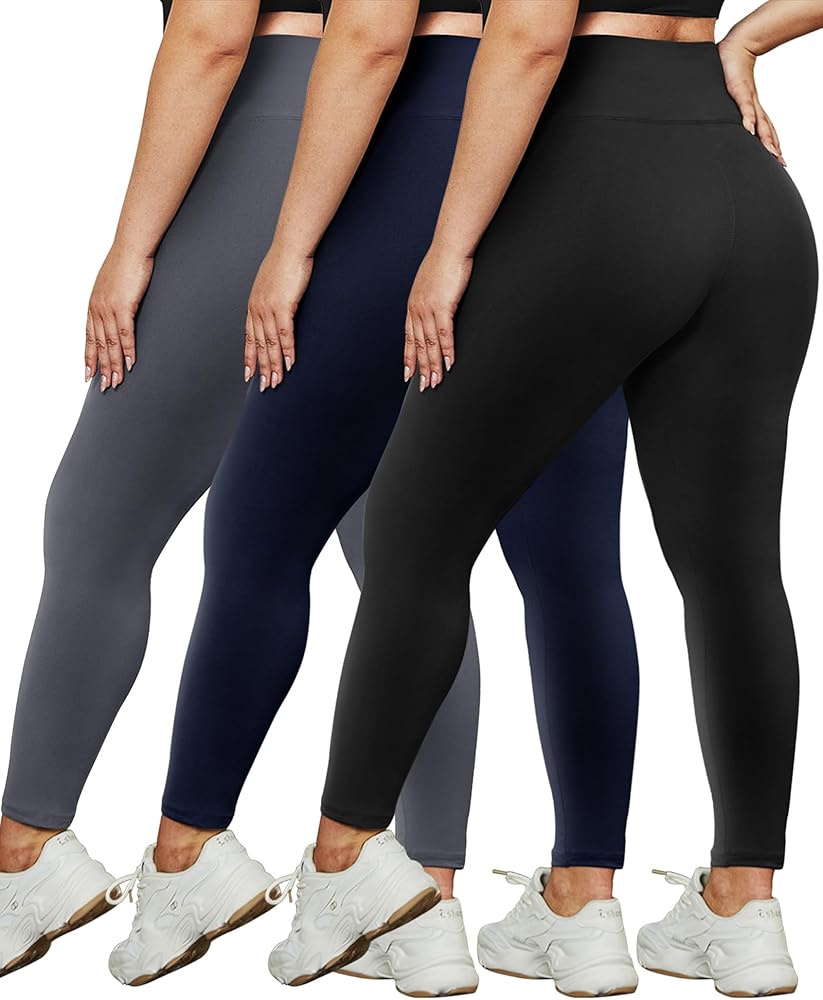 HLTPRO 3 Pack Plus Size Leggings for Women(X-Large - 4X)- High Waist Stretchy Soft Pants for Workout Running Yoga