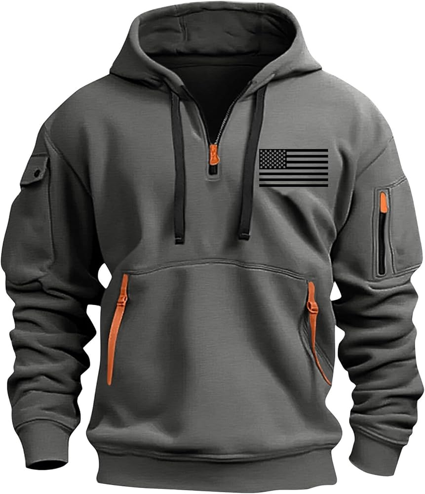 RTTUIOP Hoodies for Men Quarter Zip Pullover Tactical Sweatshirt Vintage Long Sleeve Casual Fashion Hoodie With Pockets