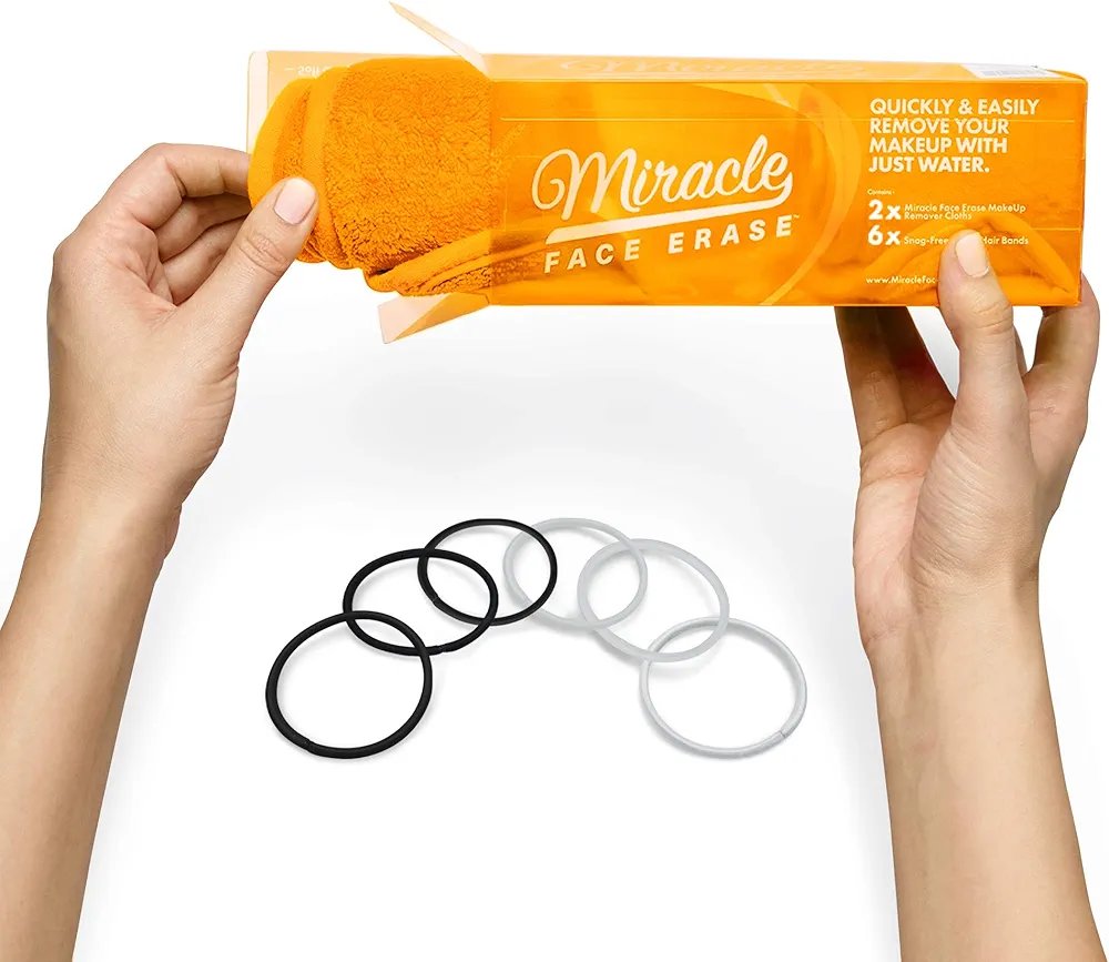 2 Pack Makeup Remover Face Cloths, Chemical-free, Microfiber, 6 Hair Ties (2 Count, Citrus)