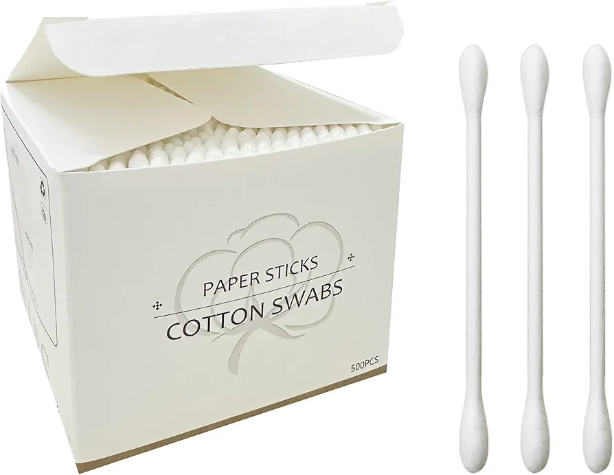 Cotton Swabs with Paper Sticks 1000ct, Double Round Cotton Buds for Beauty& Personal Care
