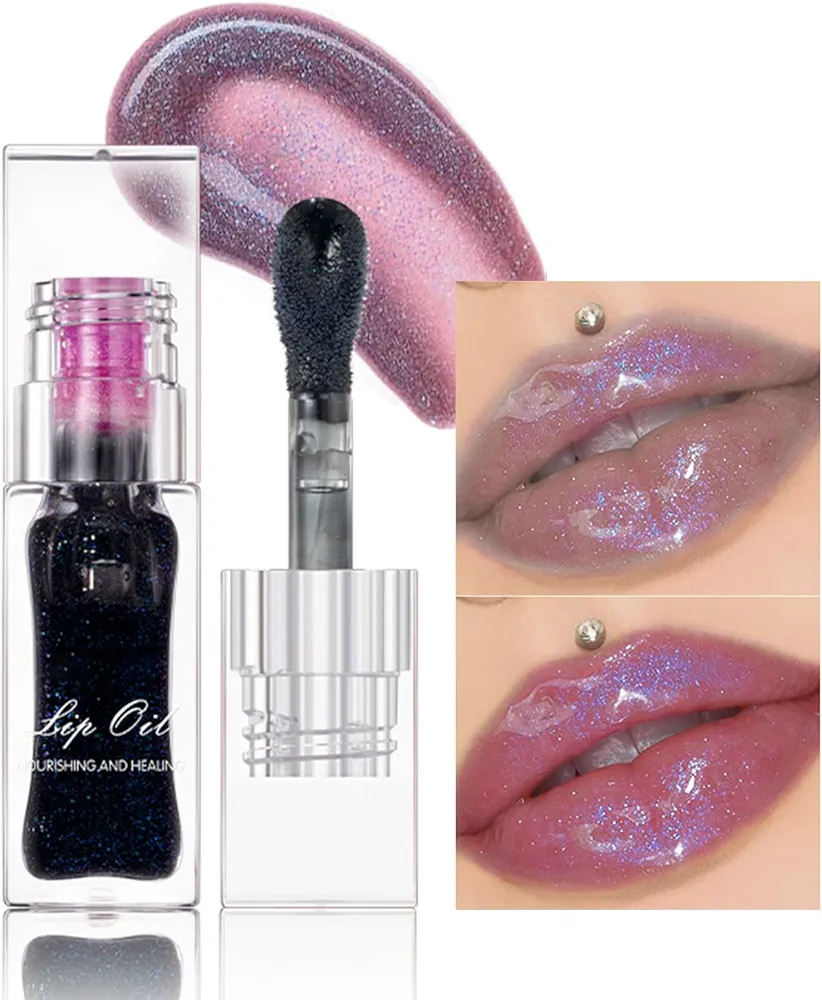 Erinde Magic Color Changing Lip Oil, Moisturizing Lip Glow Oil, Plumping Shimmer Big Brush Tinted Lip Balm Lip Care, Long Lasting Nourishing Non-sticky Fresh Texture Lip Gloss Lip Balm