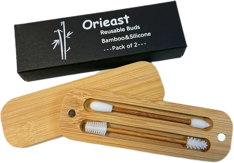 Reusable Cotton Swabs with Qtips into Bamboo Case, Makeup or ears cleaning, washable and Eco-friendly.