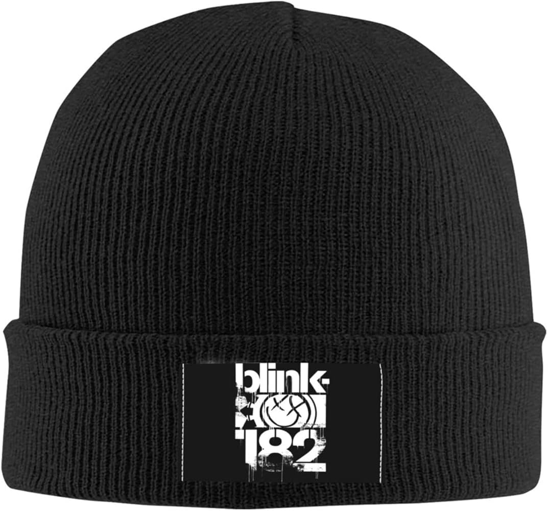 Blink Classic Rock 182 Knit Hats Warm Beanie for Woman Soft Skull Cap for Teenager Winter Hat Unisex Knit Cuffed Beanies Classic Daily Beanie Hat for Camping Convenient Running Hat Black