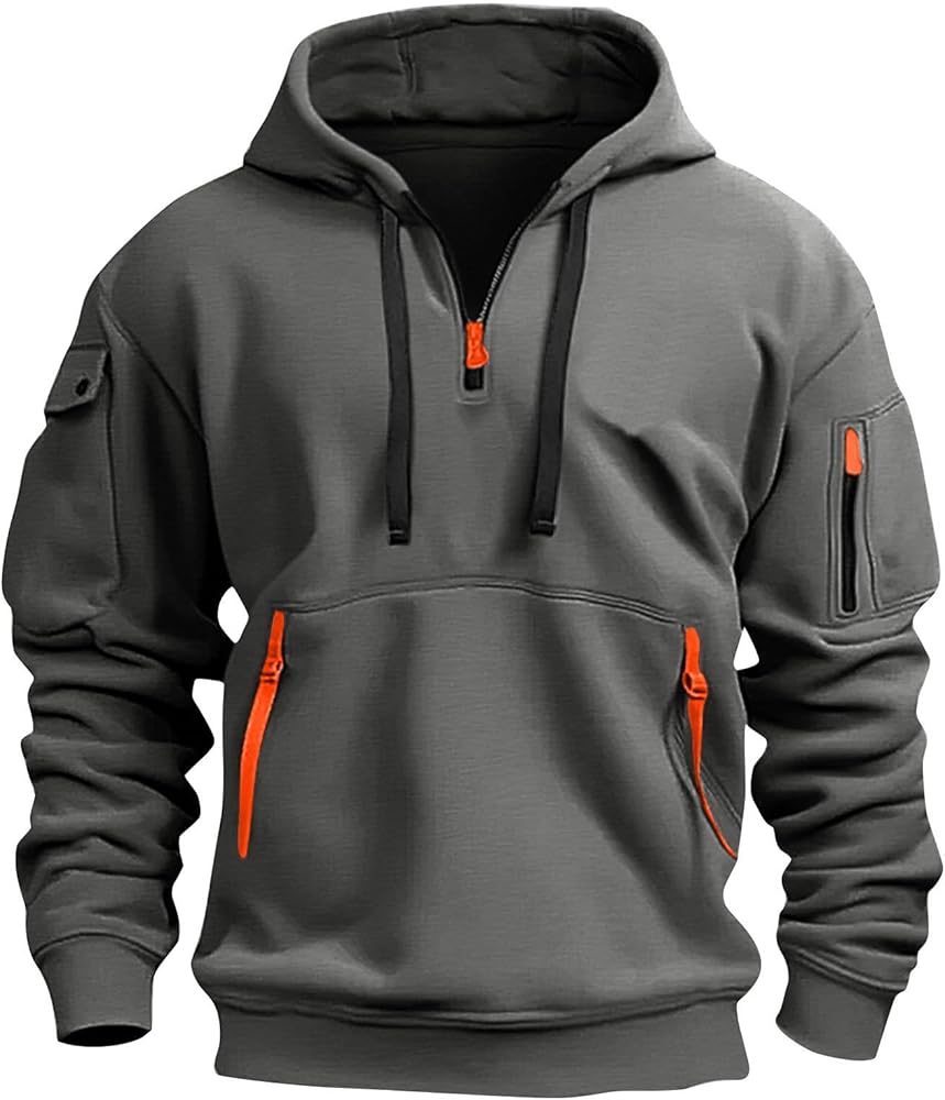 Tactical Hoodies for Men Quarter Zip Pullover Vintage Solid/Graphic Long Sleeve Workout Hoodie Sweatshirt With Pockets