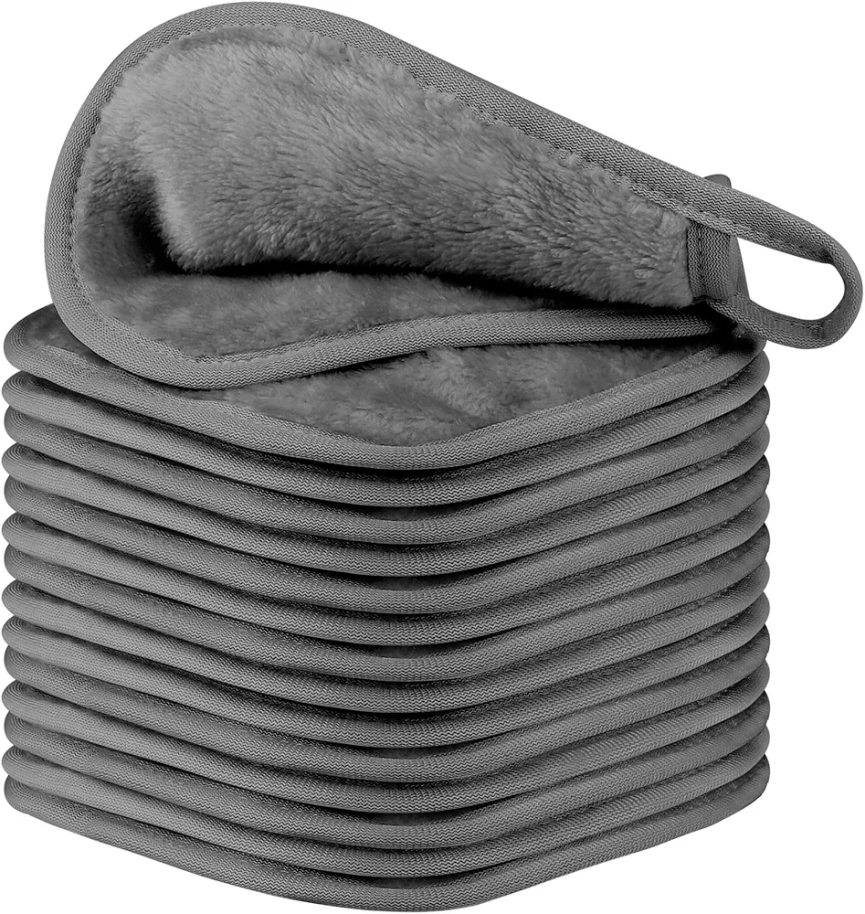 15 Pack Makeup Remover Cloth, Washable Microfiber Face Cloth, 6x6Inch Reusable Makeup Remover Pads for All Skin Types, Face Towels for Women, Gray