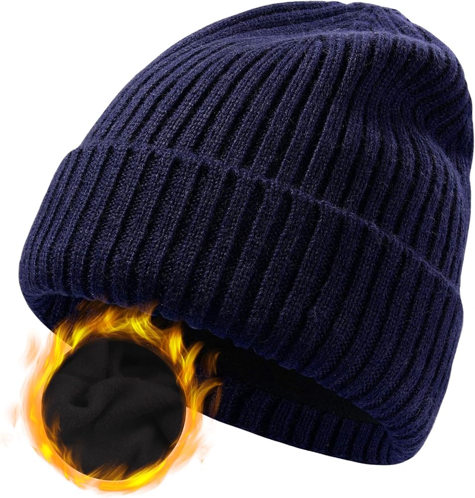 ZTL M/L/XL/XXL Merino Wool Beanie for Men Women, Fleece Lined Large Winter Hat, Big Knitted Cuffed Beanie Ski Skull Cap