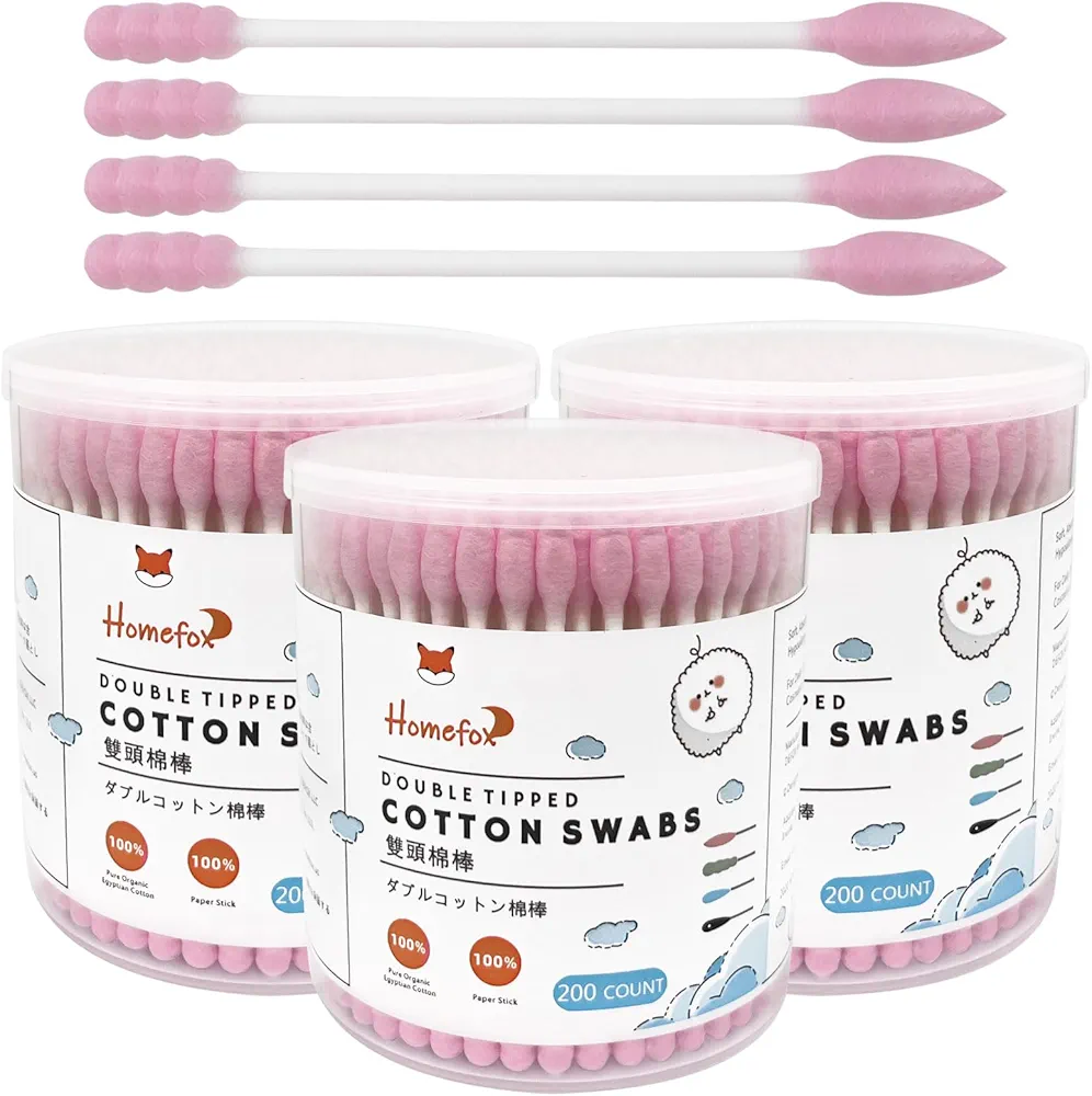 Pink Cotton Swabs Spiral Pointed - 600 Count Organic Cotton Buds Double Side Tightly Wrapped Precision Cotton Tips Paper Stick Soft Gentle Lint-Free Cruelty-Free, Spiral & Pointy (Pink)