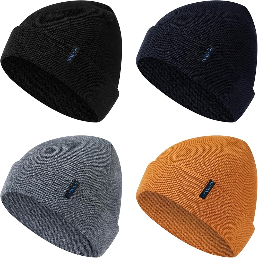 4 Pack Beanies Winter Soft Warm Hats for Men Women Cozy Knitted Cuffed Unisex Skull Beanie