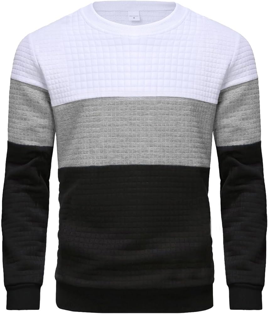 RTRDE Men's Crewneck Sweatshirts Plaid Jacquard Long Sleeve Fashion Casual Workout Pullover Sweater, M-2XL