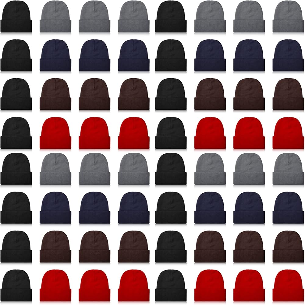 JaGely 64 Pieces Winter Hats Bulk Homeless Supplies Beanie Cap Unisex Warm Knitted Cuffed Skull Cap for Women Men Homeless, 5 Colors