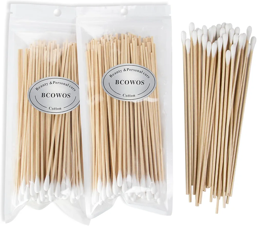 6'' Long Cotton Swabs 200PCS - Cotton Swabs Long Wooden Sticks - Long handle Swabs for Gun Cleaning, Ear Cleaning, Pets Care, Makeup