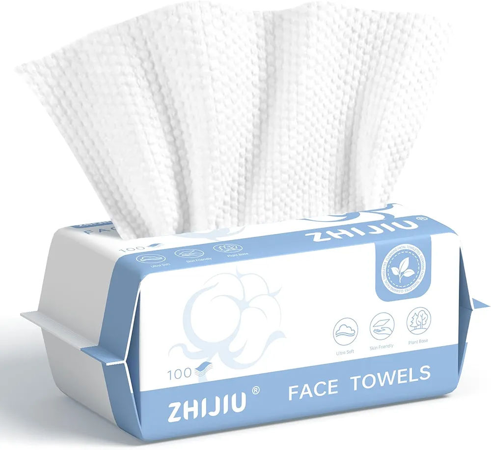 Disposable Face Towels, Lint-free Facial Tissue for All Types, Face Towelettes Disposable for Women, 100 Count Disposable Washcloths, Dry Wipes, Perfect for Makeup Removal, Travel, and Daily Use