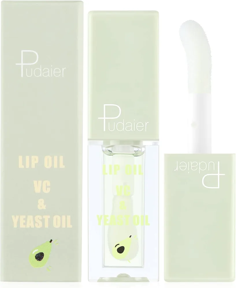 Pudaier Hydrating Lip Oil, Fruit Extract Lip Oil Tinted for Dry Lip and Lip Care, Shiny and Moisturizing Transparent Lip Oil Gloss (Avocado)