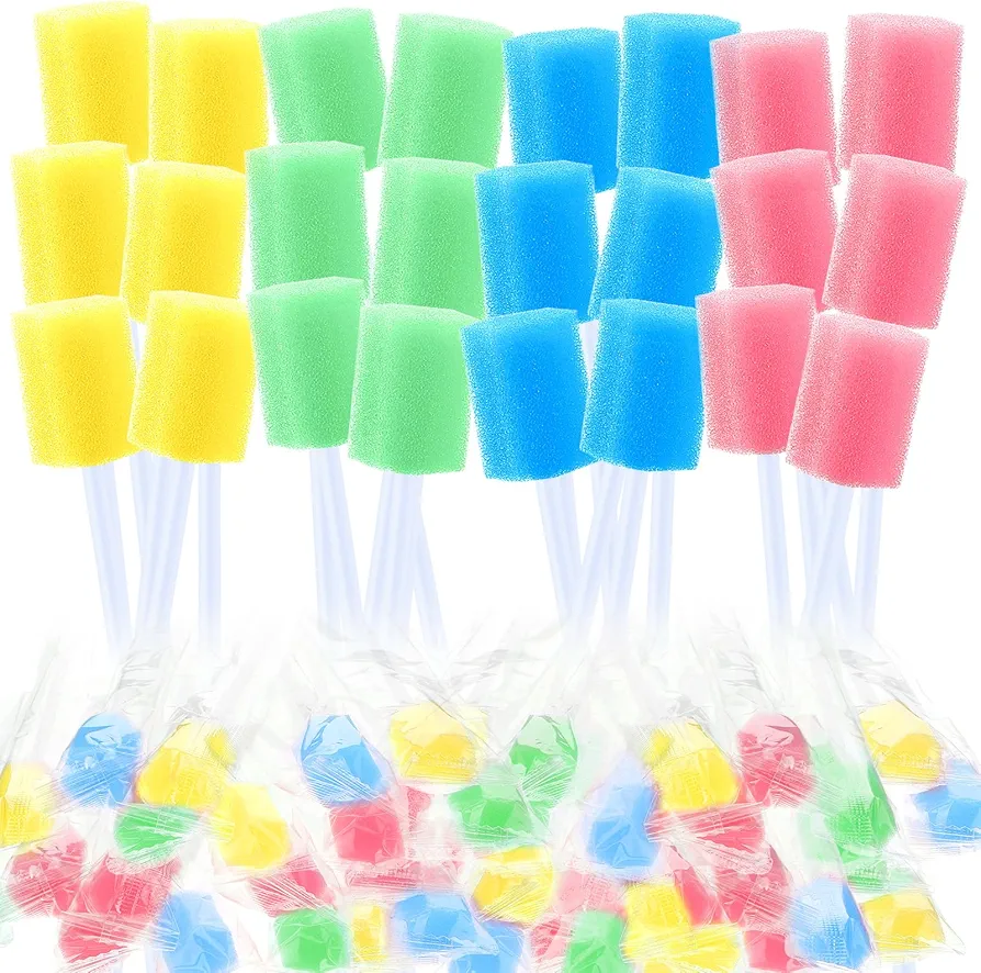 TrelaCo 500 Pcs Oral Swabs Bulk Disposable Oral Swabs Multicolor Mouth Swabs Sponge Individually Wrapped for Elderly Adults Oral Cavity Mouth Cleaning(Hexagon)
