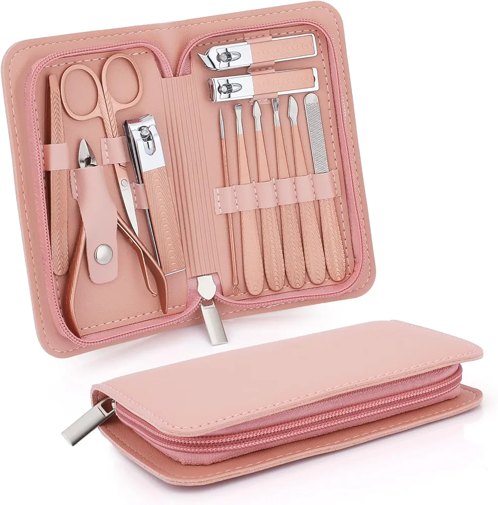 Manicure Set-Stainless Steel Nail Care Set-12 in 1 Professional Ingrown Toenail Clipper Grooming Tool-Pedicure Kit & Toe Nail Cutter-Men Gifts for Grandpa Dad Husband on Fathers Day (Rose Gold)