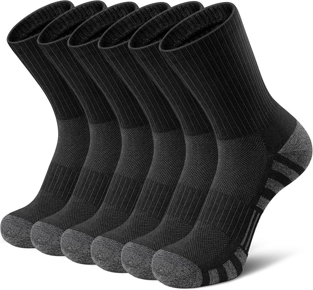 Airacker Athletic Socks Sport Running Calf Socks Performance Cushioned Breathable Crew Socks for Men Women(6 Pairs)