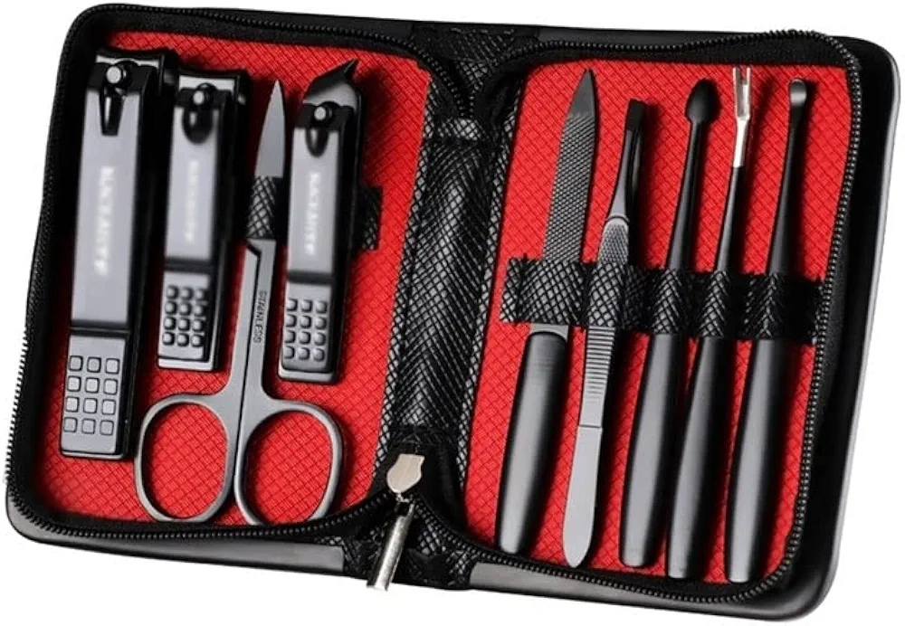 Toenail Clippers 9 Piece Set of Nail Clippers Set Portable Manicure Set Personal Care Pedicure Set Stainless Steel Beauty Set with Black Portable Zipper Leather Case Nail Clipper Set