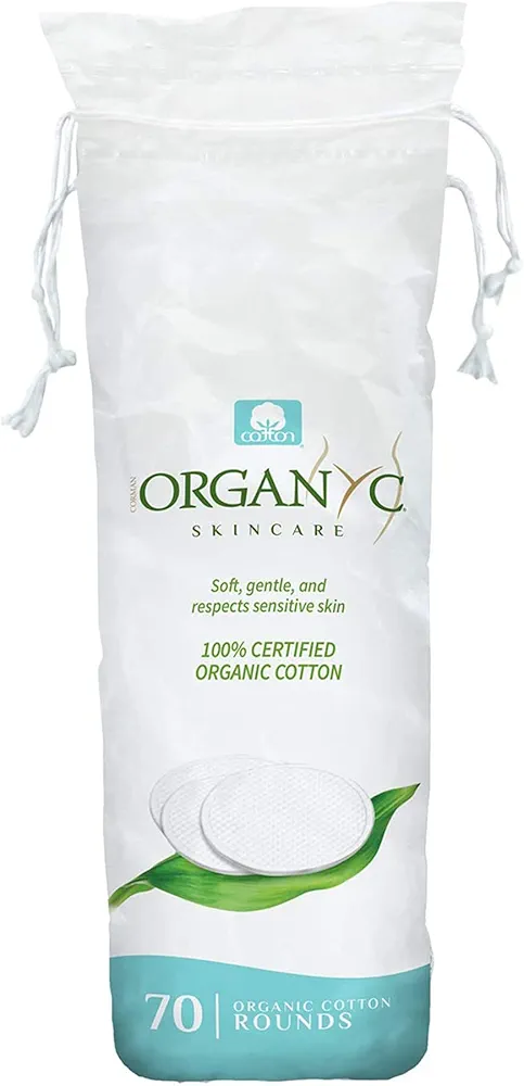 Organyc 100% Organic Cotton Rounds - Biodegradable Cotton, Chemical Free, For Sensitive Skin (70 Count) - Daily Cosmetics. Beauty and Personal Care