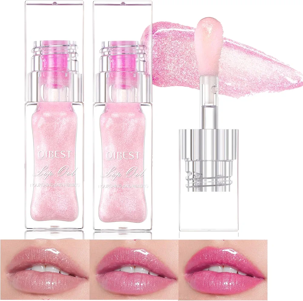 2Pcs Magic Color Changing Lip Oil,Big Brush Hydrating Glimmer Lip Oil,Long Lasting Moisturizing Smooth Non-Sticky Lip Gloss Oil Lip Balm, Fresh Lip Oil Stain Girl's Lip Care