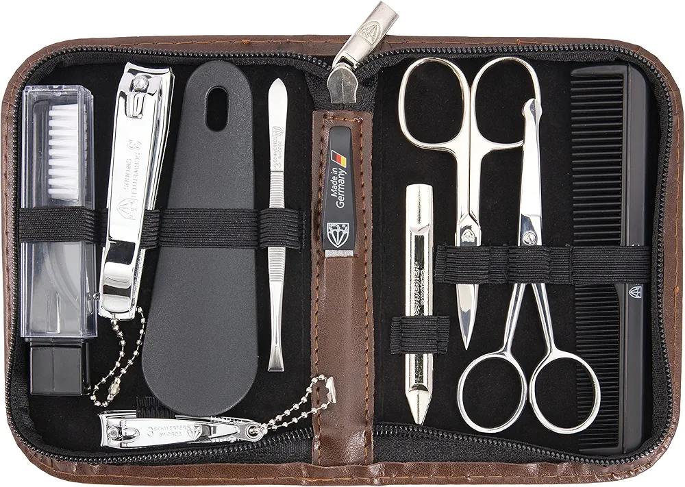 3 Swords Germany - brand quality 10 piece manicure pedicure grooming kit set for professional finger & toe nail care tweezers file clipper fashion leather case in gift box, Made by 3 Swords (01610)