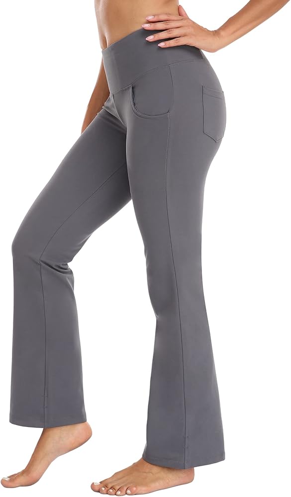 Bootcut Yoga Pants with Pockets for Women High Waist,Gym Workout Flare Leggings Tummy Control